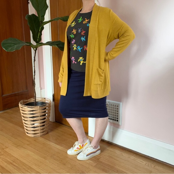 Thyme & Honey Navy Woven Cotton Blend Pencil Midi Skirt Elastic Waist - Picture 13 of 13